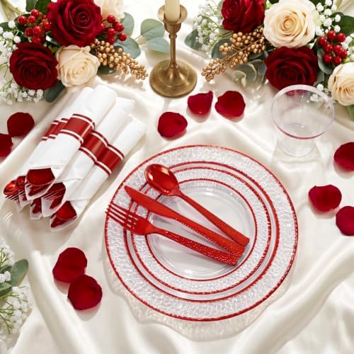 Ciaell 350 Piece Red Plastic Plates for Weddings Parties - Image 2