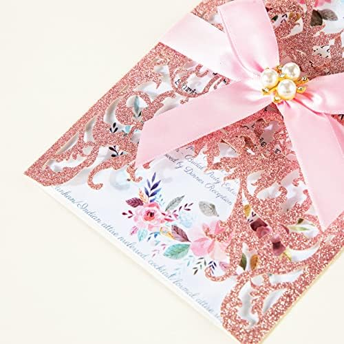 Glitter Laser Cut Wedding Invitations With Envelopes And Rsvp Cards Blank Inner Sheet Pink Gold Wedding Invitation Personalized 25Pcs For Engagement Quinceanera Bridal Baby Shower Birthday - Image 4
