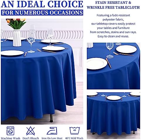Showgeous 120 Inch Royal Blue Round Tablecloths, Polyester Table Covers - Image 6