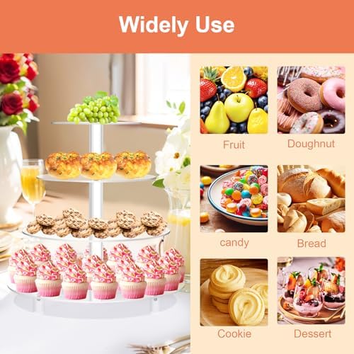 14'' Width XL Large Cupcake Stand 4 Tiered Acrylic Glass Round Cake Stand - Image 7