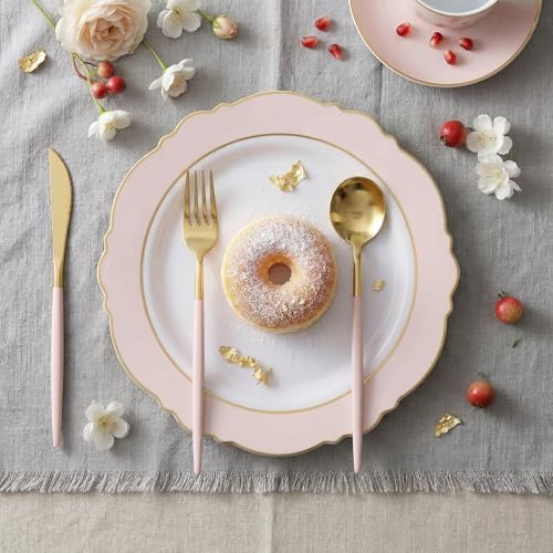 I00000 144 Pink Plastic Silverware, Fancy Gold Silverware with Pink Handle - Image 3
