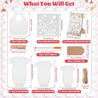 201 Pcs Baby Shower Set Baby Shower Game Sign Baby Bib Bodysuit White Baby Bib Newborn Bodysuit Baby Shower White Decorating Kit(PinkFlowerButterfly) - Image 2