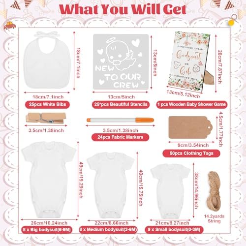 201 Pcs Baby Shower Set Baby Shower Game Sign Baby Bib Bodysuit White Baby Bib Newborn Bodysuit Baby Shower White Decorating Kit(PinkFlowerButterfly) - Image 2
