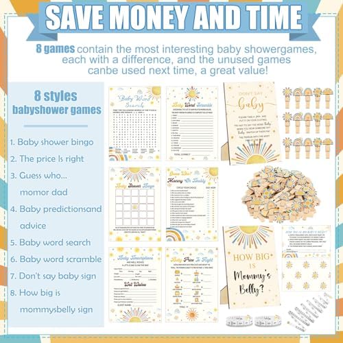 Funnymoom 426 Pcs Here Come the Sun Theme Baby Shower Games Set of 8 - Image 4