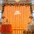 10ft x 10ft Orange Tulle Photo Backdrop Curtain with Lights String for Halloween Party Orange Sheer Curtain Backdrop Drapes for Birthday Party Wedding Photo Booth Background Home Room Decorations by Suppromo