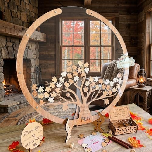 Wedding Guest Book Tree Alternative with Leaf Chips, Wooden Frame Sign-in - Image 4