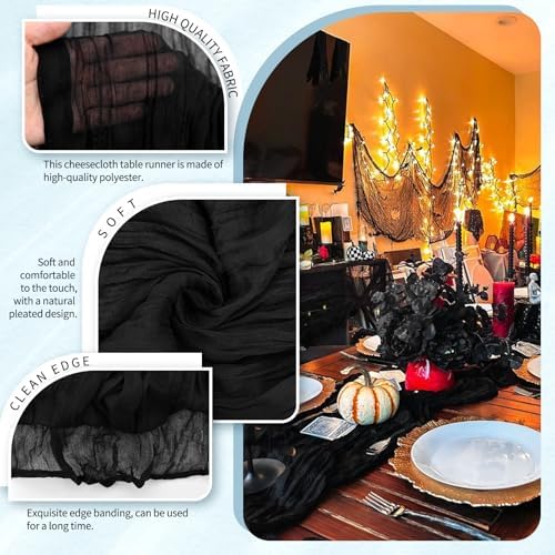 30 Pack Cheesecloth Table Runner 10FT Black Table Runner Boho Gauze Cheese Cloth Table Runners Long Rustic Sheer Table Decorations for Wedding Party Baby Bridal Shower Birthday Holiday Home - Image 3