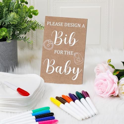 Panitay 43 Pcs Baby Shower Games Design a Bib, 12 Markers, Classic Style - Image 3