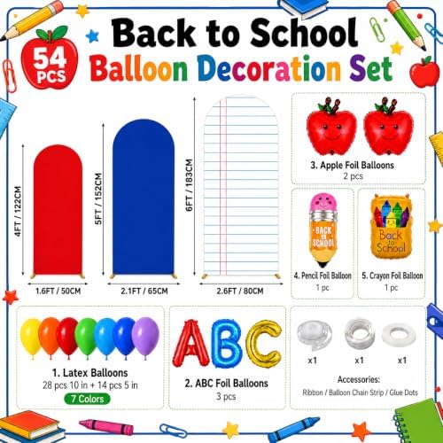 Cinrobiye 56 Pcs Back to School Composition Notebook Spandex Arch Covers, 4FT 5FT 6FT Fabric Arch Backdrop Covers for First Day of School Classroom Decorations, Welcome Back Party Photo Backdrop Kit - Image 2