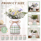 Domensi 6 Pcs Farmhouse Metal Flower Vase, Green Gingham Table Centerpiece - Image 2