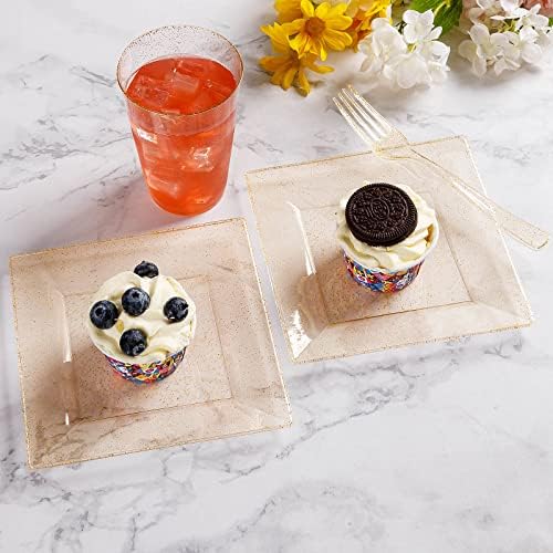 Goodluck 120Pcs 6.5" Square Gold Glitter Dessert Plates Set - Image 3