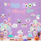 Pastel Halloween Baby Shower Decorations A Little Boo Is Almost Due Backdrop Banner Cake Topper A Baby Is Brewing Spooky Honeycomb Centerpiece Halloween Hanging Swirls Balloons for Pregnancy - Image 3