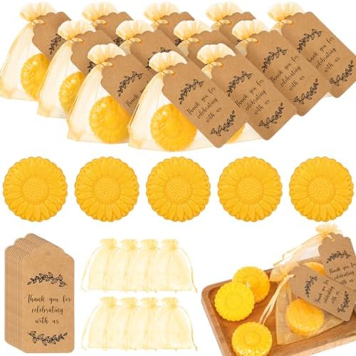 Demissle 100 Sets Wedding Party Favors Sunflower Soap Favors for Guests with Thank You Tag Gift Pouches Sunflower Party Supplies for Adults Return Gift Bridal Shower Baby Shower Decorations by Demissle