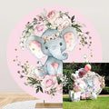 6.5x6.5ft Elephant Baby Shower Round Backdrop Watercolor Pink Floral Photography Background Circle Backdrop Cover Girls Birthday Newborn Gender Reveal Party Decoration Banner Photo Booth Props by OERJU