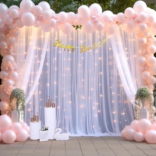 10×12ft White Tulle Backdrop Curtain with Lights String for Parites Sheer Fabric Backdrop Curtains White Curtain Backdrop for Wedding Baby Shower Birthday Party Bridal Shower Photo Shoot Background - Image 3