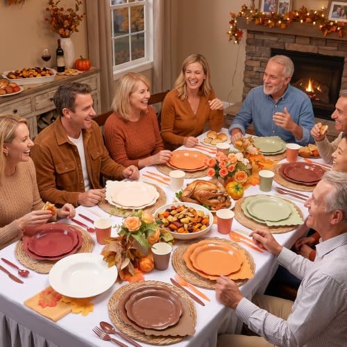 350 Pcs Fall Party Plates and Napkins - Sage Green Orange Party Decoration Tableware set Include Autumn Wedding Gradient Scalloped Plate Napkin Cup & Cutlery for Thanksgiving, Bridal shower, Birthday - Image 5