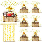 6 Pcs Gift Baskets Empty, Large Foldable Woven Gift Basket Set with Handles, 35x20x15CM Bamboo Baskets for Gifts, 10 Gold Star Gift Bags, for Baby Shower, Mother's Day, Christmas, Housewarming by AojSup