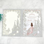 20PCS Castle Pocket Invitations, Quinceanera Invitations with Envelopes, Princess Invitation, Laser Cut quince invites (glitter silver) - Image 6