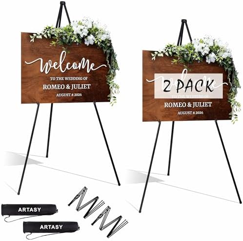 ARTASY 63" Easel Stand for Wedding Signs, Black, 2 Packs with Carry Bags by ARTASY
