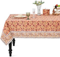 Ridhi Apricot Rosette Vine (Wine Red) Hand Block Print Cotton Rectangle Tablecloth 60x102 inch Reusable Table Cover Decorative Everyday Use for Dining Room, Farmhouse, Home Gift for Spring, Summer by Ridhi