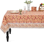 Ridhi Apricot Rosette Vine (Wine Red) Hand Block Print Cotton Rectangle Tablecloth 60x60 inch Reusable Table Cover Decorative Everyday Use for Dining Room, Farmhouse, Home Gift for Spring, Summer by Ridhi