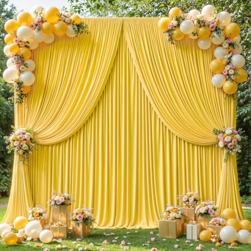 40x10ft Yellow Backdrop Curtains for Wedding Parties Wrinkle Free Photo Backdrop Drapes for Photography Birthday Baby Shower Soft Fabric Party Backgournd for Photoshoot 5x10ft, 8 Panels by Partisky