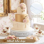 Wenqik 14 Inch White Cake Stand Metal Round with Cutter Spatula, Classic - Image 3