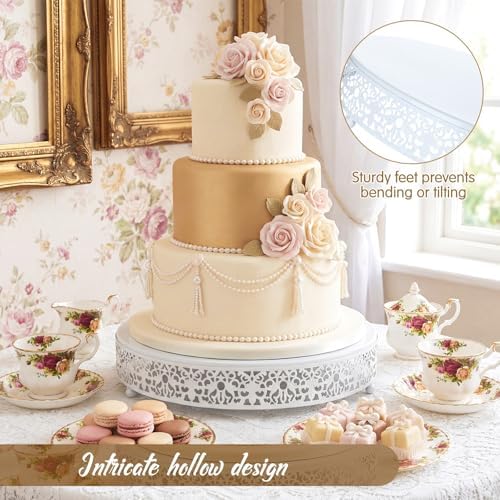 Wenqik 14 Inch White Cake Stand Metal Round with Cutter Spatula, Classic - Image 3