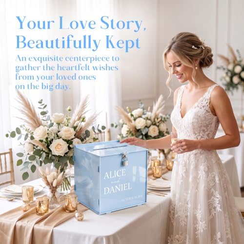 OASF&QPPTY Custom Wedding Card Box with Lock, Elegant Personalized Wedding Card Box for Reception, Graduation, Baby Shower - Secure PVC Money Box for Cards and Well Wishes, Elegant Party Table Decor - Image 3