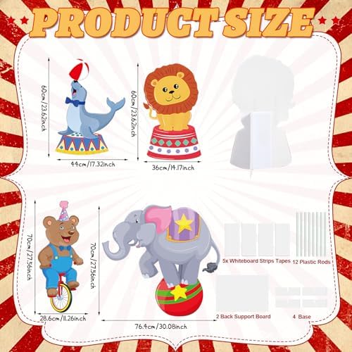 Carnival Theme Party Decorations, 4 Pack Large 30" x 27" Circus Animals Cardboard Cutouts Stand Up, Circus Theme Photo Booth Props for Carnival Birthday Party Baby Shower Family Game Decoration - Image 2
