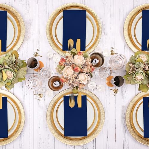 KAMMAK Blue Napkins Disposable 100 Pack Cloth like Paper Dinner Napkins Folded with Pocket Navy Blue Napkins Hand Towel for Party Decoration, Wedding Reception, Bathroon and Kitchen (16.5 x 16.5 inch) - Image 2