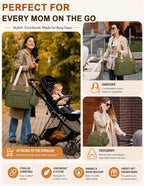 FHELAD Diaper Bag Tote for Women, Baby Diaper Bag Set (Sage Green) - Image 6