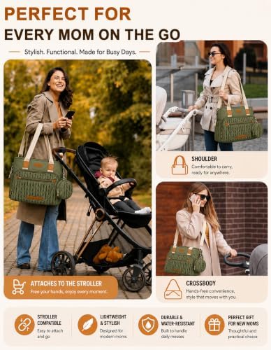 FHELAD Diaper Bag Tote for Women, Baby Diaper Bag Set (Sage Green) - Image 6