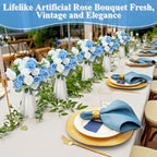 Zeyune 8 Pack 12 Inch Artificial Rose Bouquet, Blue and White - Image 3