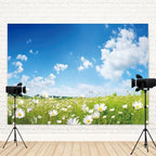12x6ft Spring Backdrop Blue Sky Green Grass Photography Background Clouds White Flowers Natural Scenery Wedding Banner Decorations Kids Adults Birthday Baby Shower Portrait Photo Booth Prop - Image 4