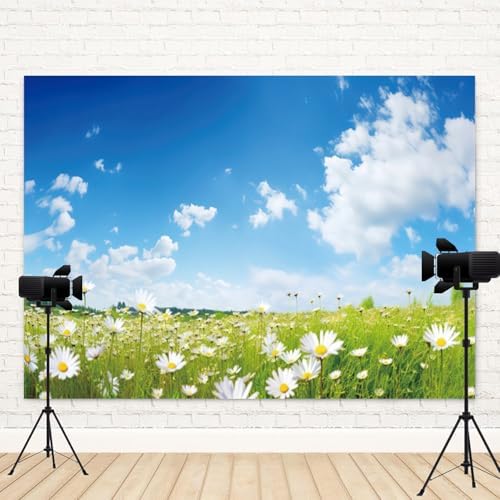 12x6ft Spring Backdrop Blue Sky Green Grass Photography Background Clouds White Flowers Natural Scenery Wedding Banner Decorations Kids Adults Birthday Baby Shower Portrait Photo Booth Prop - Image 4