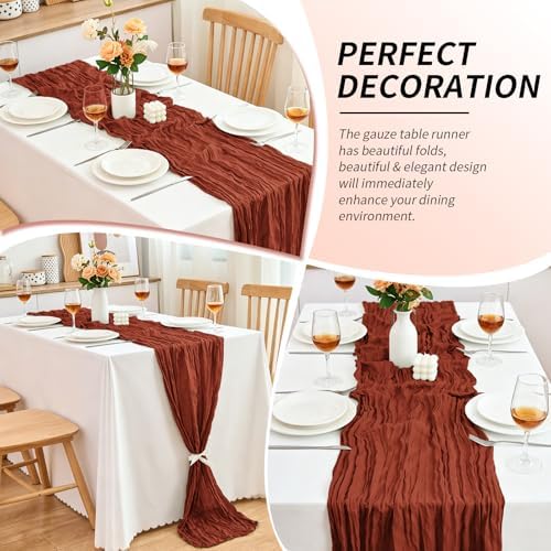 20 Pack Terracotta Cheesecloth Table Runner, 17x108 Inch Semi Sheer Boho Gauze Cheese Cloth Fabric Table Runners for Wedding Party Baby Shower Birthday Garden Farmhouse Table Decor - Image 7