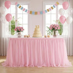 9ft Pink Tulle Table Skirts for Rectangle or Round Tables - Ruffle Tulle Tutu Cloth Table Skirt Party Tablecloth for Wedding Baby Shower Dessert Buffet Banquet Table Decorations - Image 4