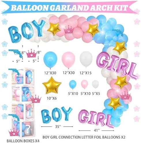 Hombae Guns or Glitter Gender Reveal Decorations, 169 PCs Boy or Girl Gender Reveal Decorations What Will Baby Be Backdrop Balloon Garland Banner Tablecloth Cake Cupcake Topper Cutout Poster Sash - Image 5