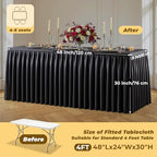 Black Polyester Table Cloths for Rectangle 4 Foot Tables, 2 Pack Wrinkle Free Tablecloths Stretchy Banquet Ruffle Fitted Table Cover Desk Skirt for Parties Wedding Birthday Baby Shower - Image 4