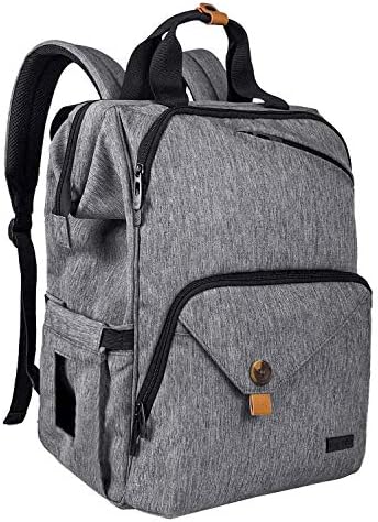 Hap Tim Diaper Bag Backpack,Large Capacity Travel Back Pack Maternity Baby Nappy Changing Bags, Double Compartments with Stroller Straps,Waterproof,Grey (US7340-G) by HapTim