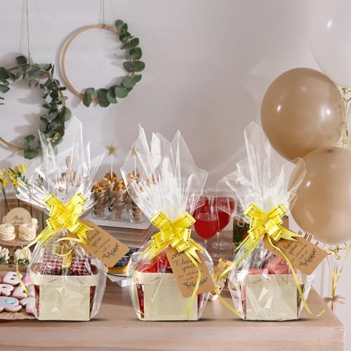 Pinkunn 30 Set Wooden Gift Baskets, with Clear Wrap Paper Bow Rope, 4'' - Image 6