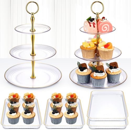6 Pcs Cake Dessert Display Stand Set with Tray, Gold-rim by Yiyiring