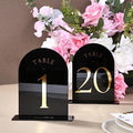 UNIQOOO Black Arch Wedding Table Numbers with Stands 1-20, Gold Foil Printed 5x7 Double Sided Acrylic Signs and Holders, Perfect for Centerpiece, Reception, Decoration, Party, Anniversary, Event by UNIQOOO
