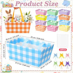 Funnymoom 24 Pcs Pastel Basket for Gifts Empty Pastel Colors Plaid Gift Basket Empty to Fill with Handle, Transparent Bag and Bow for Macaron Wedding Birthday Summer Party Favor Supplies, 9.8x6.5'' - Image 3