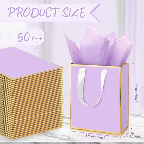 Yeaqee 50 Pcs Metallic Paepr Gift Bags Bulk with Handles,Lavender Purple - Image 2