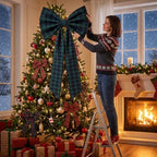 5.5 ft Green Blue Tartan Plaid Bow Large Christmas Tree Topper Bow - Image 6