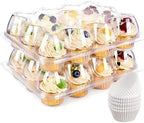 12 Count x 20 Sets Cupcake Carrier With 240 Pack Liners, Stackable Plastic Cupcake Containers Boxes Holder with Tall Dome Lid, Disposable Cupcake Storage Trays by Unknown