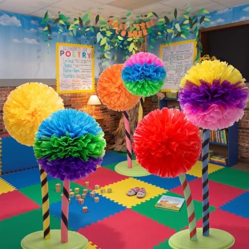 Tinlade 6 Pcs 14 Inch Classroom Party Decoration Pom Pom Supplies,Gradient - Image 5