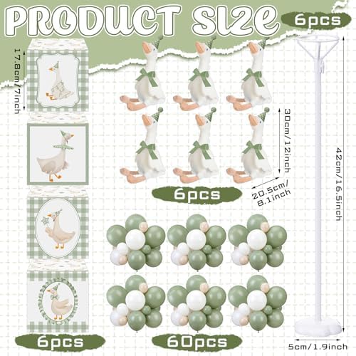 6 Sets Sage Green Silly Goose Birthday Decoration 15.7 Inch Soft Silly Goose Table Centerpiece Stuffed Animals with Balloon Boxes Hat Geese Plushies Table Decor for Birthday Party Favors - Image 2
